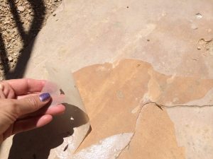 Flagstone patio improperly sealed with topcoat sealer | Flagstone | Interiors | Photo Gallery | Baker's Travertine Power Clean