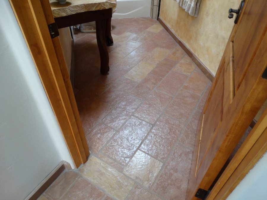 After: Flagstone bath entry | Flagstone | Interiors | Photo Gallery | Baker's Travertine Power Clean