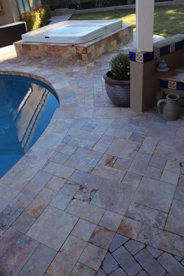 Before: Travertine paver patio | Patios, Pools & Decking | Travertine | Baker's Travertine Power Clean