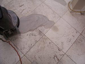 During: Abrasive cleaning step | Cleaning Process | Photo Galleries | Baker's Travertine Power Clean