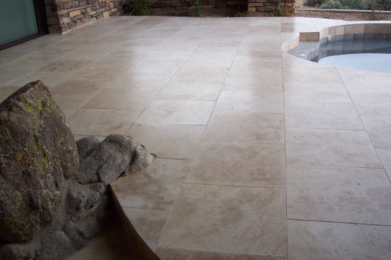 After: The patio is more level, no toe stubbers! | Grinding & Lippage | Travertine | Baker's Travertine Power Clean