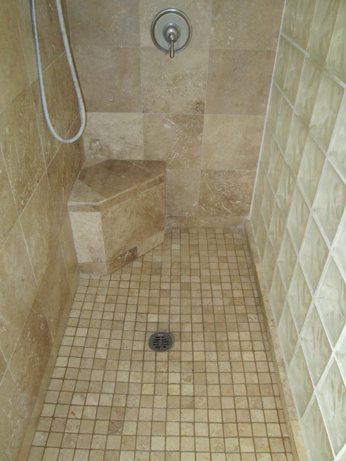 After: Travertine shower in Chandler | Showers & Vanities | Interior Gallery | Baker's Travertine Power Clean