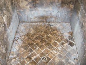 Before:Marble shower in Scottsdale | Showers & Vanities | Interior Gallery | Baker's Travertine Power Clean