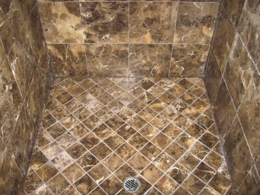 After: Brown marble shower cleaned and polished in Scottsdale | Showers & Vanities | Interior Gallery | Baker's Travertine Power Clean