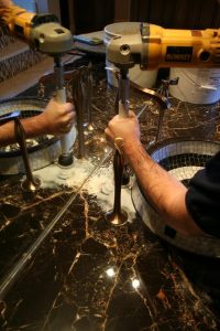 Polishing black marble vanity in Scottsdale | Showers & Vanities | Interior Gallery | Baker's Travertine Power Clean