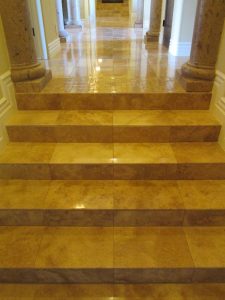 Polished Travertine steps and hallway | Staircases & Steps | Interior Photo Galleries | Baker's Travertine Power Clean